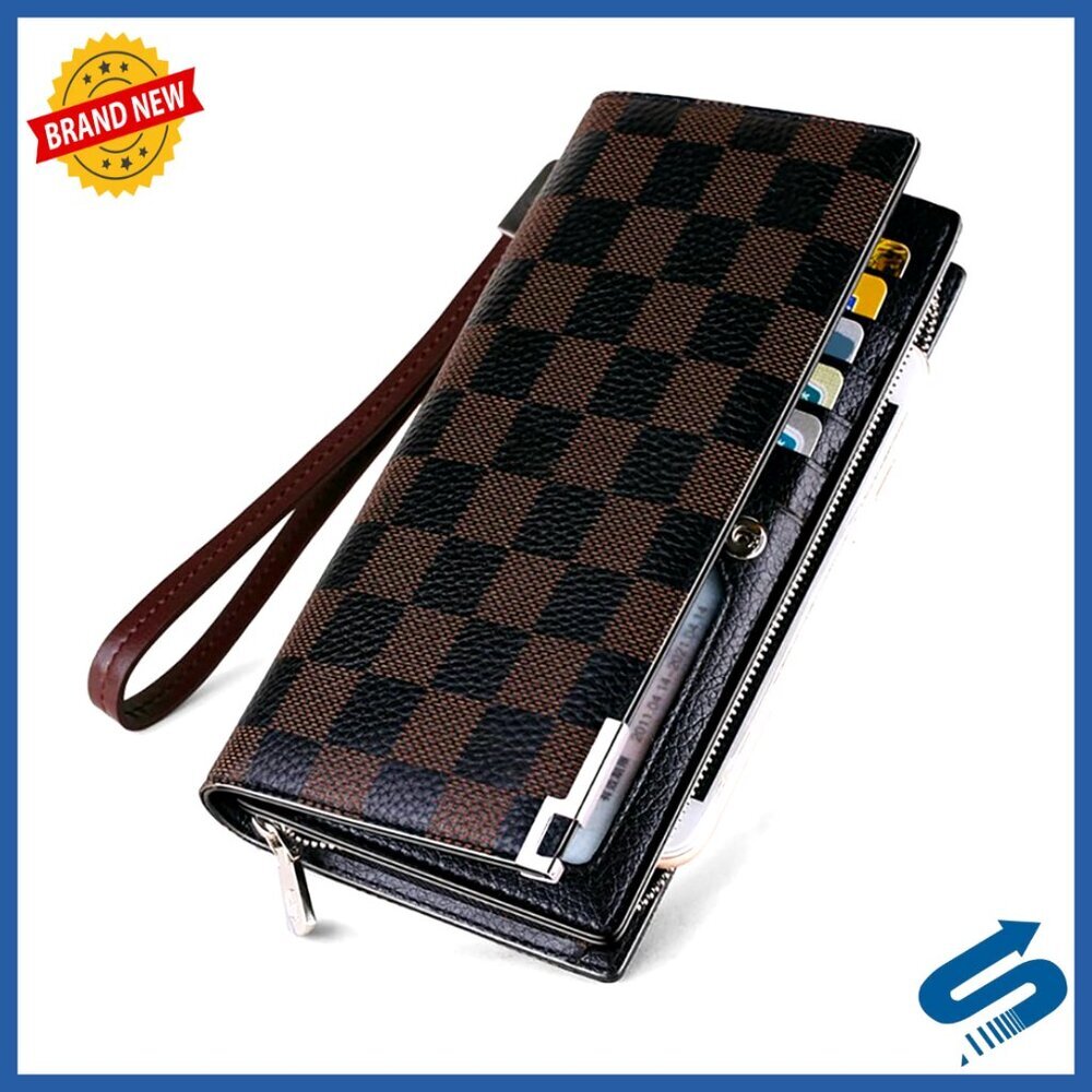 Genuine Leather RFID Blocking Wallet Large Capacity Zipper Travel Clutch